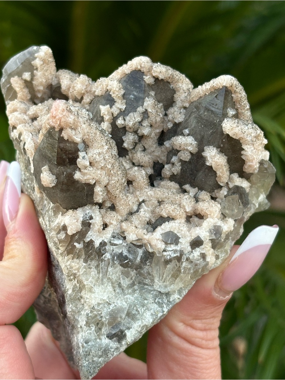 Green Smoky Quartz Cluster with pyrite from Romania